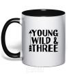 Mug with a colored handle Young wild and three black фото