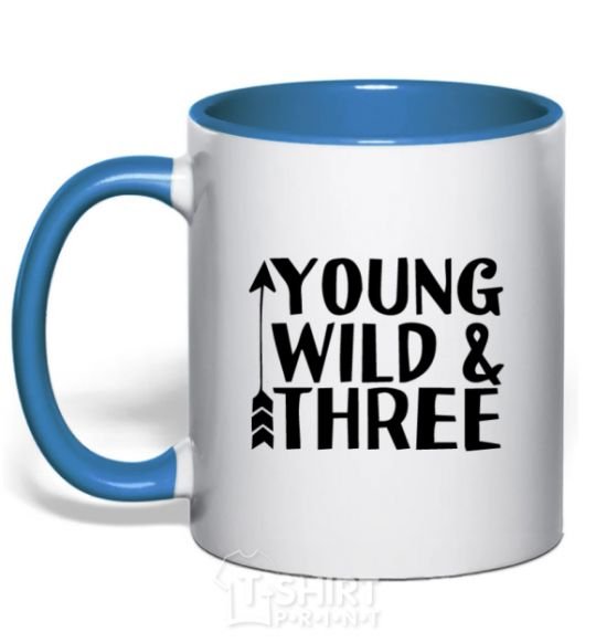 Mug with a colored handle Young wild and three royal-blue фото