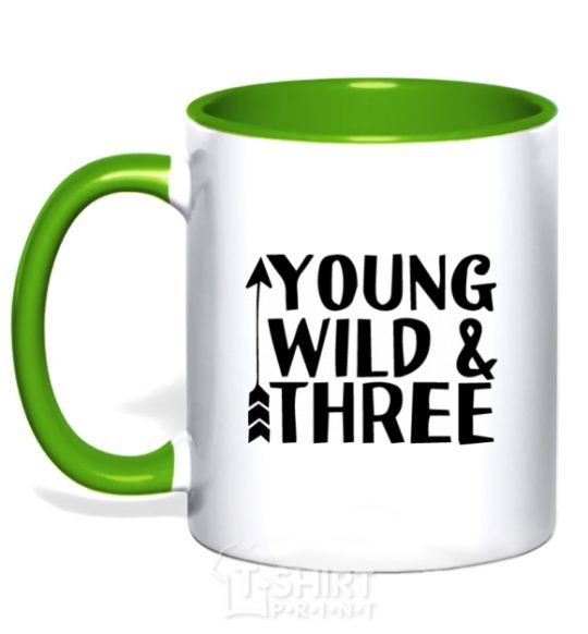 Mug with a colored handle Young wild and three kelly-green фото