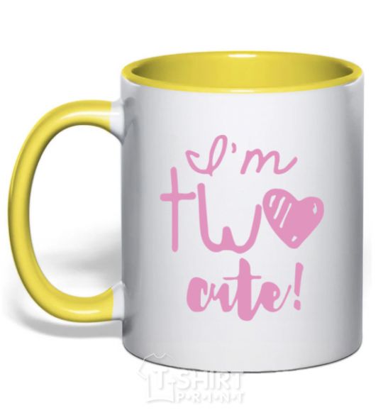 Mug with a colored handle I am two cute inscriptions yellow фото