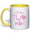 Mug with a colored handle I am two cute inscriptions yellow фото