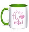 Mug with a colored handle I am two cute inscriptions kelly-green фото