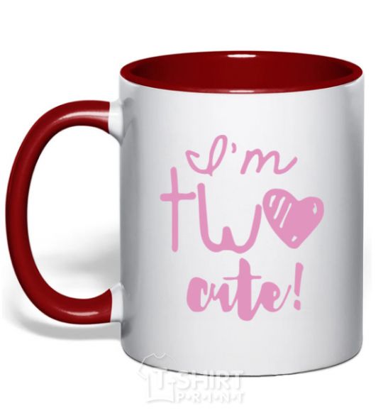 Mug with a colored handle I am two cute inscriptions red фото