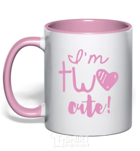 Mug with a colored handle I am two cute inscriptions light-pink фото
