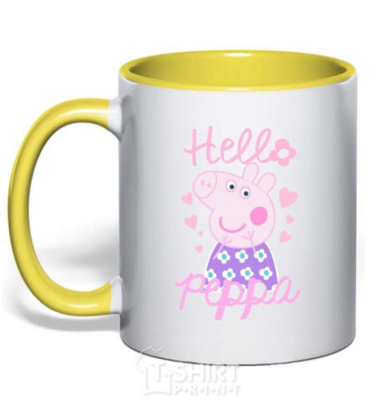 Mug with a colored handle Hello Peppa yellow фото