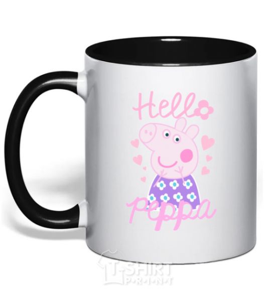 Mug with a colored handle Hello Peppa black фото