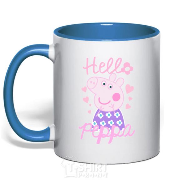 Mug with a colored handle Hello Peppa royal-blue фото