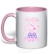 Mug with a colored handle Hello Peppa light-pink фото