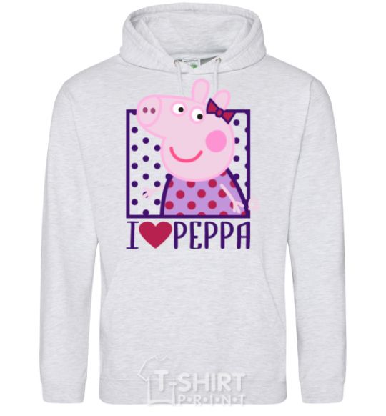 Мужская толстовка (худи) I love Peppa Серый меланж фото