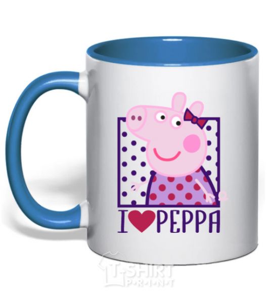 Mug with a colored handle I love Peppa royal-blue фото