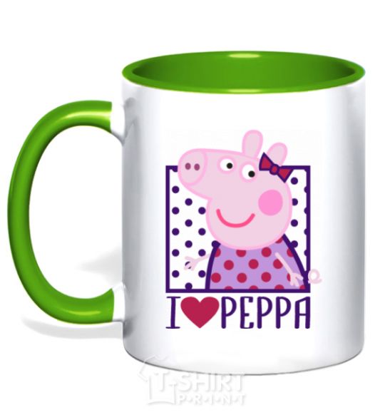 Mug with a colored handle I love Peppa kelly-green фото