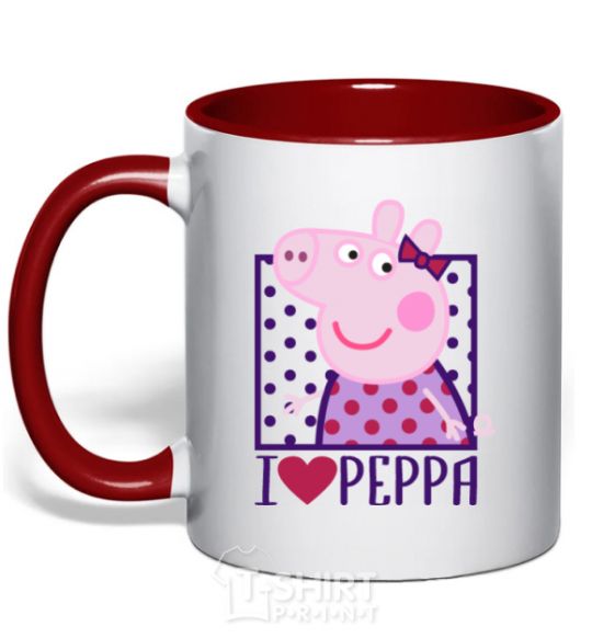 Mug with a colored handle I love Peppa red фото