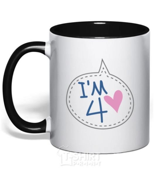 Mug with a colored handle I am four black фото