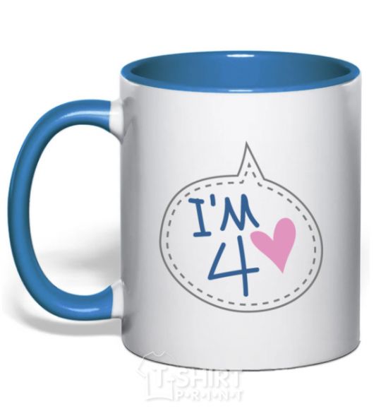 Mug with a colored handle I am four royal-blue фото