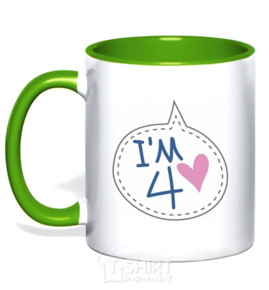 Mug with a colored handle I am four kelly-green фото