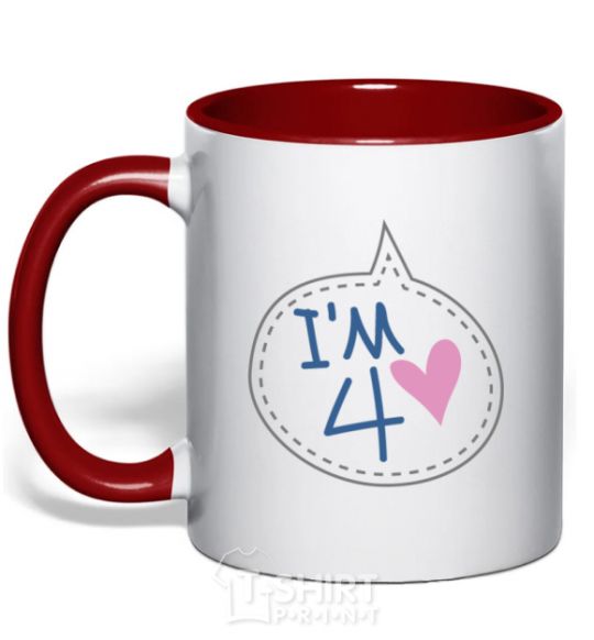 Mug with a colored handle I am four red фото