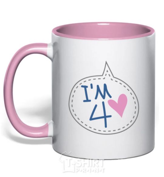Mug with a colored handle I am four light-pink фото
