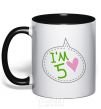 Mug with a colored handle I am five black фото