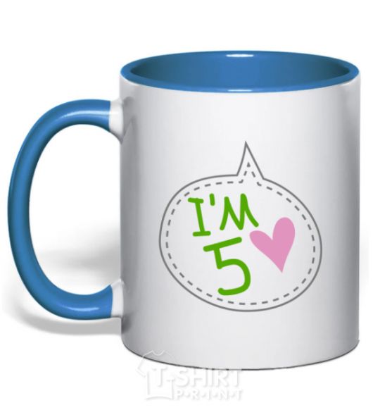 Mug with a colored handle I am five royal-blue фото