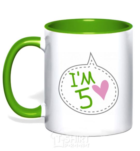 Mug with a colored handle I am five kelly-green фото