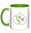 Mug with a colored handle I am five kelly-green фото