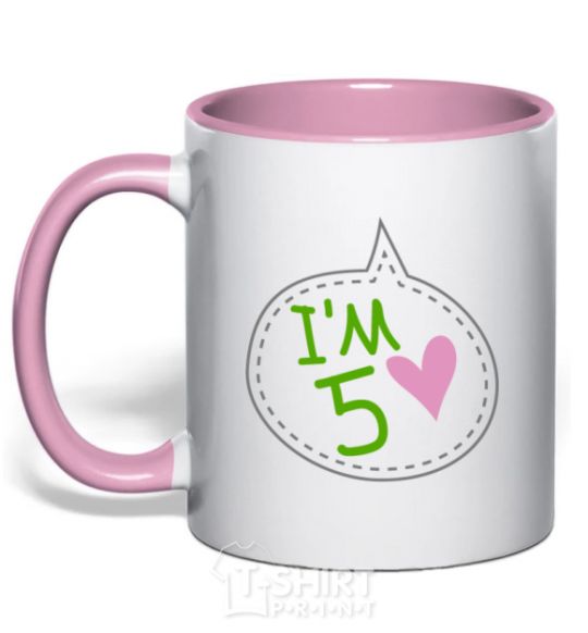 Mug with a colored handle I am five light-pink фото