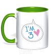 Mug with a colored handle I am 3 kelly-green фото