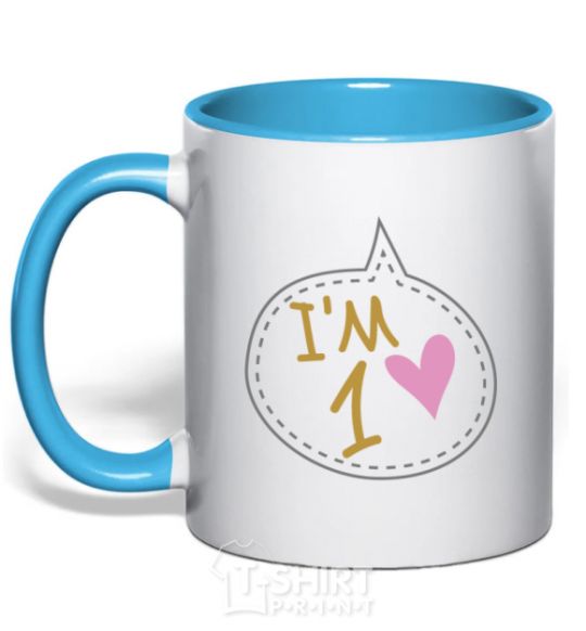 Mug with a colored handle I am 1 sky-blue фото