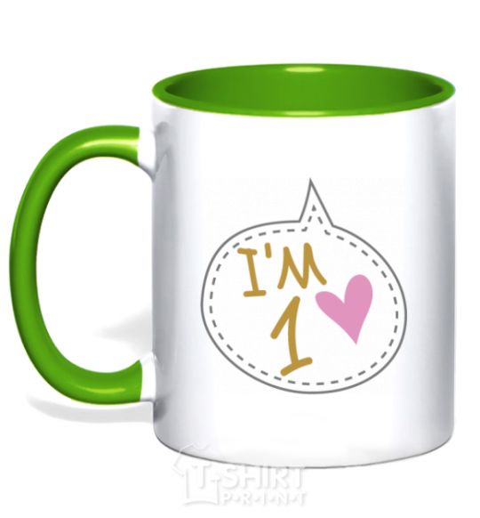 Mug with a colored handle I am 1 kelly-green фото