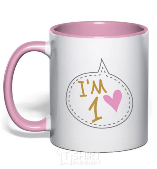 Mug with a colored handle I am 1 light-pink фото