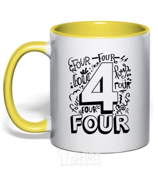 Mug with a colored handle 4 - Four yellow фото