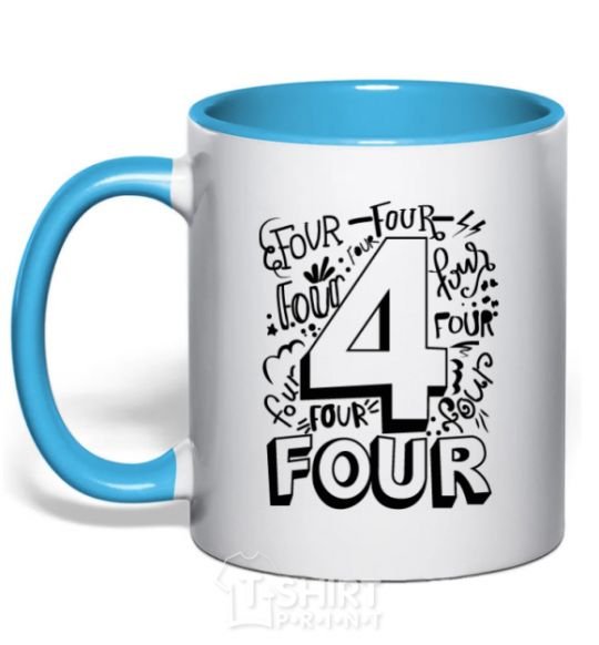 Mug with a colored handle 4 - Four sky-blue фото