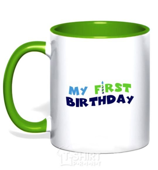 Mug with a colored handle My first birthday kelly-green фото