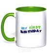 Mug with a colored handle My first birthday kelly-green фото