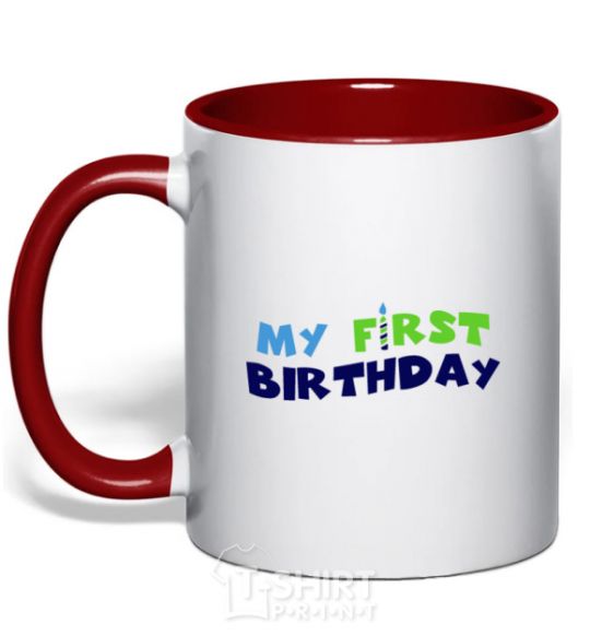 Mug with a colored handle My first birthday red фото