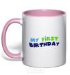 Mug with a colored handle My first birthday light-pink фото