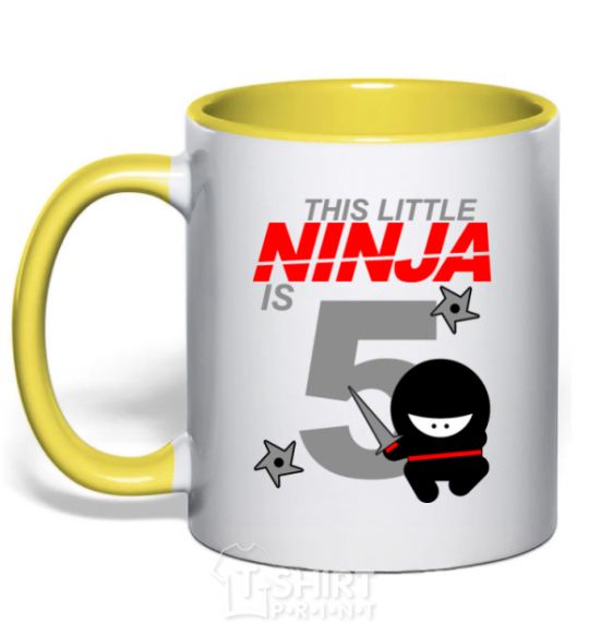 Чашка с цветной ручкой This little ninja is 5 Солнечно желтый фото