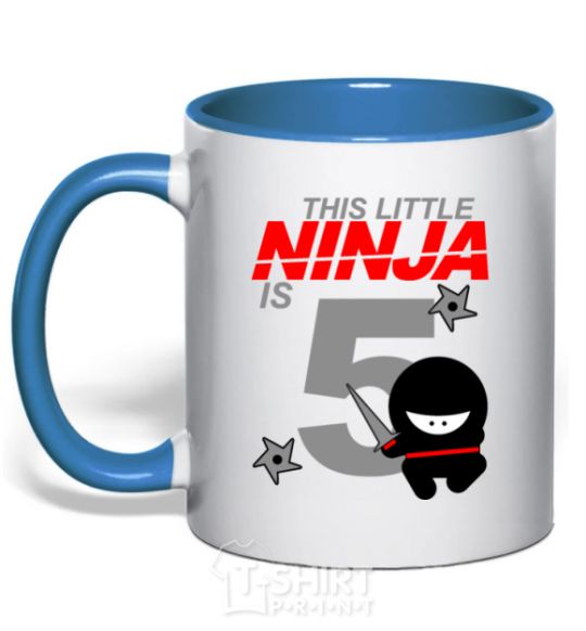 Чашка с цветной ручкой This little ninja is 5 Ярко-синий фото