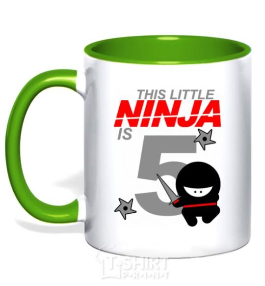 Чашка с цветной ручкой This little ninja is 5 Зеленый фото