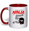 Чашка с цветной ручкой This little ninja is 5 Красный фото