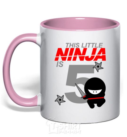 Чашка с цветной ручкой This little ninja is 5 Нежно розовый фото