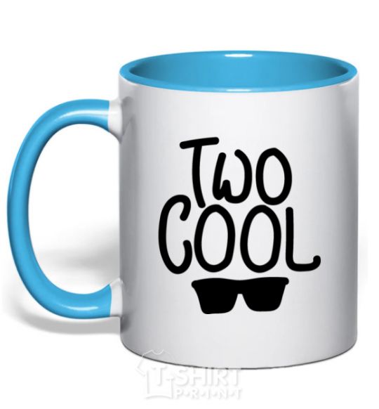 Mug with a colored handle Two cool sky-blue фото