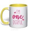 Mug with a colored handle I am ONEderful yellow фото