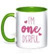 Mug with a colored handle I am ONEderful kelly-green фото