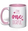 Mug with a colored handle I am ONEderful light-pink фото