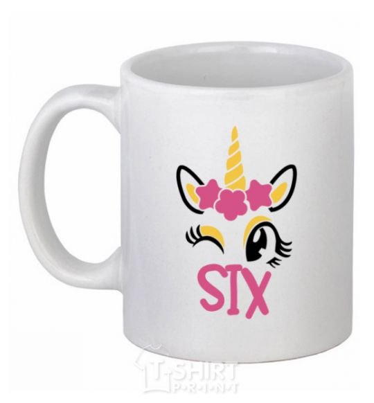 Ceramic mug Six unicorn White фото