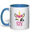 Mug with a colored handle Six unicorn royal-blue фото