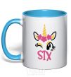 Mug with a colored handle Six unicorn sky-blue фото