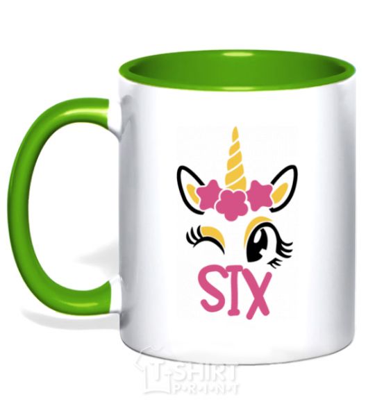 Mug with a colored handle Six unicorn kelly-green фото