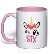 Mug with a colored handle Six unicorn light-pink фото